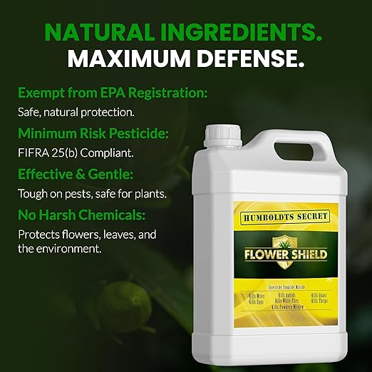 Humboldts Secret Flower Shield | Insecticide, Pesticide, Miticide, Fungicide | Bug Spray for Plants | Spider Mite & Powdery Mildew Control | Indoor & Outdoor | Houseplant & Garden | 32 Ounce