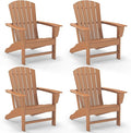 GREENVINES Adirondack Chairs Set of 4 | HDPE Plastic | All Weather | Oversized Fire Pit Chair | Teak | Poly Lumber | for Outdoor Deck Backyard Patio Garden