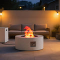 30" Round Propane Fire Pit Table - 50K BTU with Lid, Rocks Tank Storage and Cover - Round Gas Fire Pits for Outside Patio - Outdoor Table with Firepit (White, 30" Round)