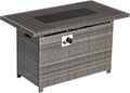 Aoxun 40" Propane Fire Pit 50,000 BTU Outdoor Wicker Fire Table with Wood-grainTabletop Patio Rectangular 2-in-1 Gas Fire Pit Table with Firepit Lid and Waterproof Cover（Gray）
