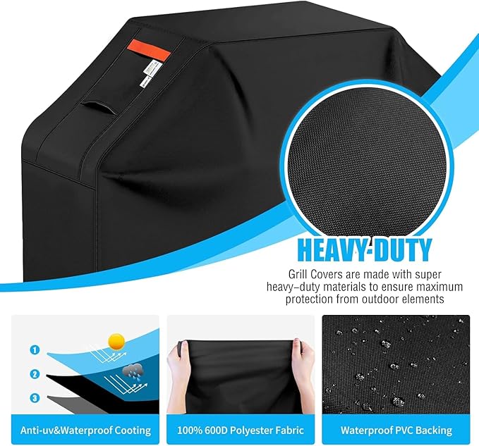 59" Grill Cover BBQ Gas Grill Cover for Outdoor Grills Thick Heavy Duty Covers All Weather Protection Griddle Covers for Weber, Genesis, Charbroil, Black