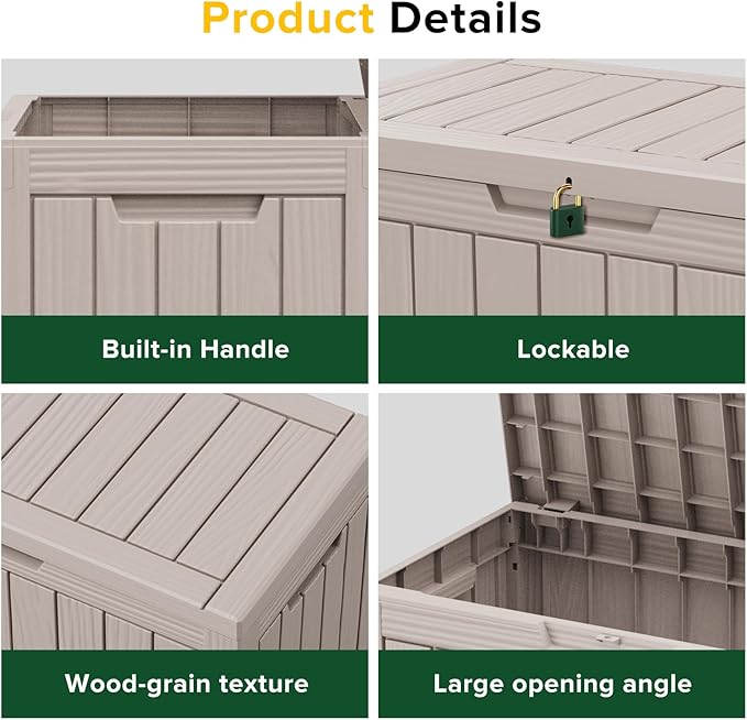47 Gallon Deck Box Large Outdoor Storage for Patio Furniture,Outdoor Cushions,Garden Tools and Pool Supplies,Waterproof,Resin,Lockable(Grey)