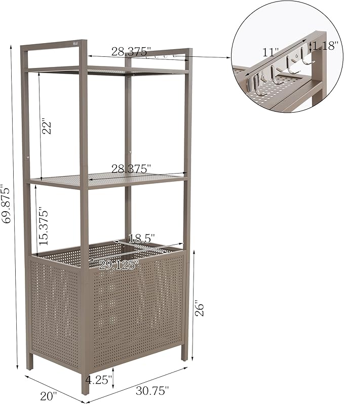 Ulax furniture Harrisburg Pool Float Storage Organizer, Steel Pool Float Holder with Basket Shelf, Towel Bars & Hooks
