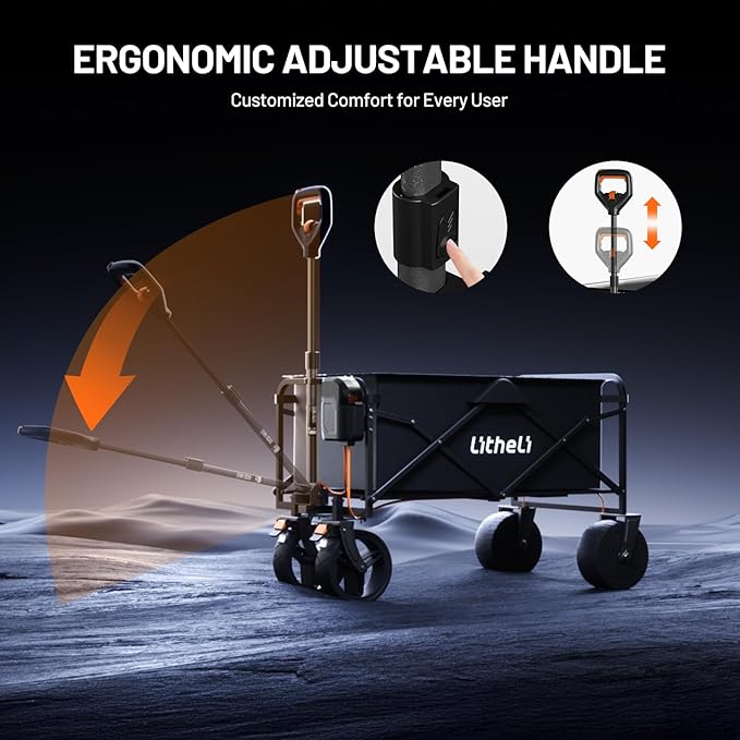 Litheli Electric Collapsible Wagon Cart Foldable, 100L Portable Folding Wagon Cart with Wheels, Outdoor Lightweight Utility Carts for Beach Grocery Camping Shopping