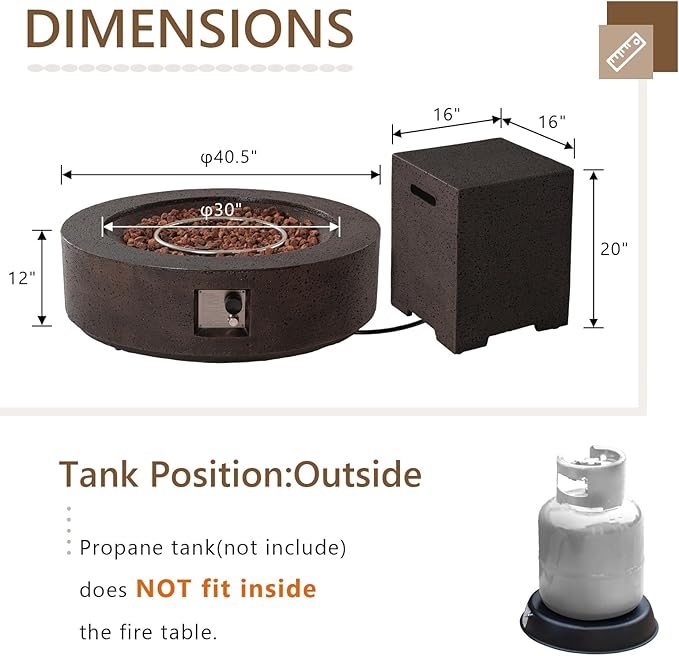 COSIEST 42 inch Outdoor Propane Fire Pit Coffee Table w Concrete Round Base Patio Heater, Certified, 50,000 BTU Stainless Steel Burner, Free Lava Rocks, Rain Cover, Tank Cover