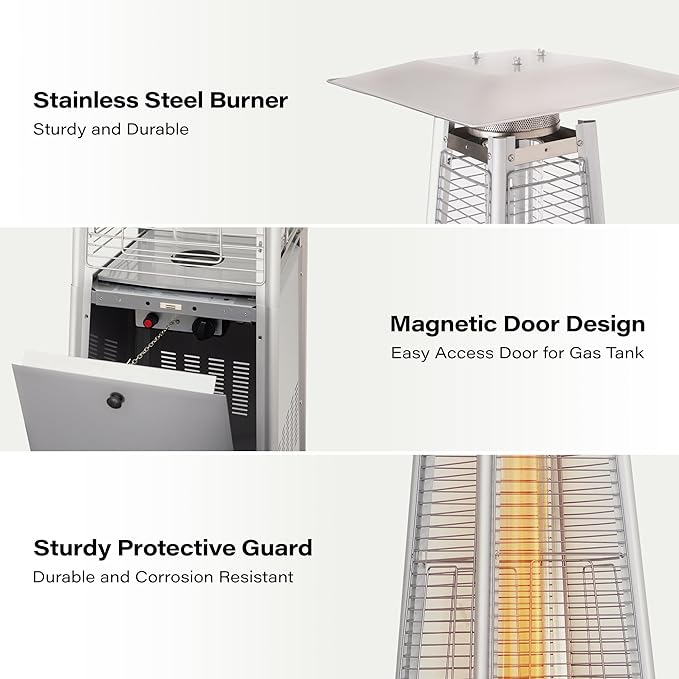 LAUSAINT HOME Pyramid Patio Heaters for Outdoor Use, 48,000 BTU Outdoor Propane Heaters for Patio with Cover & Wheels, 87" Tall Quartz Glass Tube Flame Heater for Deck, Party, Commercial, Restaurant