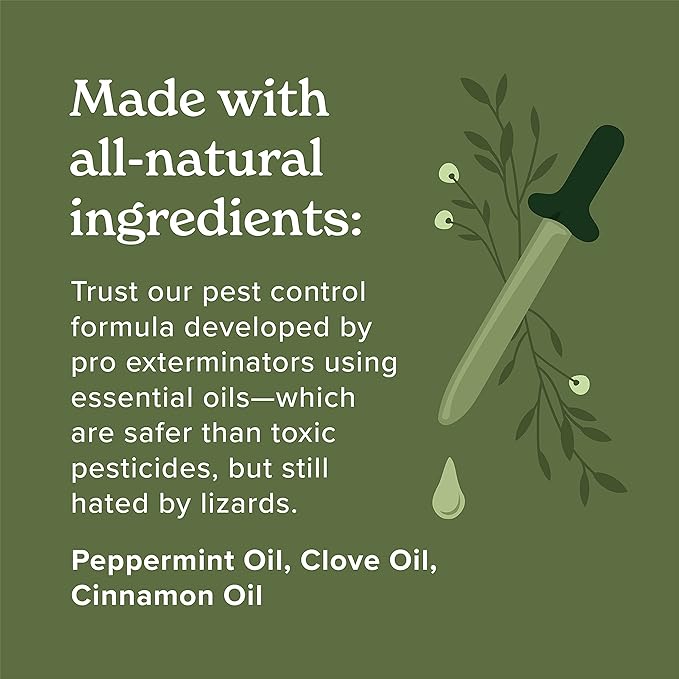 Lizard Control Spray - 32 Fl Oz Natural Peppermint Spray for Lizards - Reptile Deterrent Indoor & Outdoor Use - Safe Around Kids & Pets & Keeps Reptiles Away