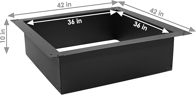 Sunnydaze Fire Ring for Outside - Wood-Burning Metal Fire Pit Ring Insert - Above or In-Ground DIY - 42-Inch Square Outer/36-Inch Square Inner Diameter