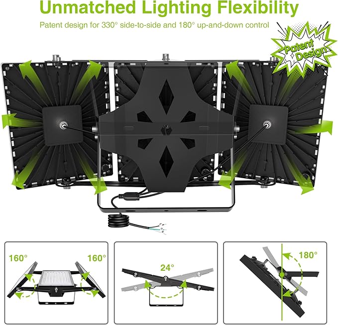 2 Pack LED Flood Lights Outdoor, STASUN 480W 48000lm 6000K Daylight White IP66 Waterproof, Commercial Parking Lot Lights, 3 Heads for Yard Street Stadium Outdoor Area Floodlight Bright Security Lights