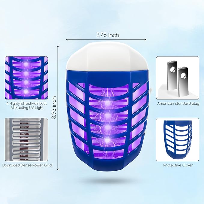 Bug Zapper Indoor Plug in Flying Insect Trap, 6 Pack Electronic Plug in Mosquito Zappers Gnat Insect Fly Zapper Traps Lamp for Home, Kitchen, Bedroom, Living Room,Office, Blue
