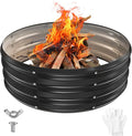 36 Inch Round Galvanized Fire Pit Ring/Fire Ring - Foldable and Perfect for Outdoor Gatherings and Campfires in The Yard/Garden/Park/Beach (Black+Gray, 3 FT Diameter+1 FT Tall)