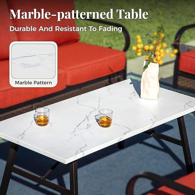 Patio Furniture Set with Coffee Table, Outdoor Conversation Set with 2 x Rocking Chair, 1 x 2-Seat Sofa for Lawn Garden Backyard, Red