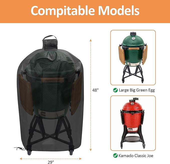 Grill Cover for Large Big Green Egg and Kamado Classic Joe Ceramic Grill, 29 Inch Dia Waterproof Outdoor Grill Full Cover, Outdoor BBQ Smoker Accessories