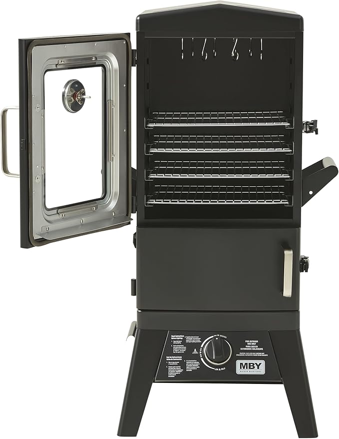 Propane Smoker with Cover, Vertical Gas Smokers Grill with Temperature Control Outdoor Heavy Duty Three Removable Smoking Shelves, New-Model Black