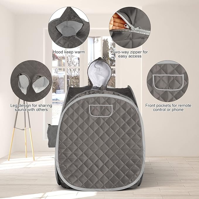 ZONEMEL Portable Steam Sauna, Full Body Home Sauna Spa, 1 Person or 2 Person Share Saunas, 3L Steam Generator with Remote Control (Black, L 33.5”x W 32.3”x H 41.7”)