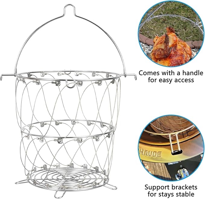 LS'BABQ Turkey Fryer Basket for Charbroil Big Easy TRU-Infrared 3-in-1 Smoker 14101550 Only, The Big Easy Turkey Fryer Accessories, Stainless Steel Collapsible Deep Fry Basket for Cooking Most Poultry