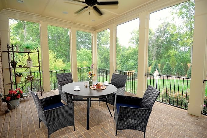PHI VILLA 44 Inch Large Metal Round Table for 4, Wood-Like Top Patio Table with Umbrella Hole, Large Modern Furniture for Deck, Porch, Yard - Black