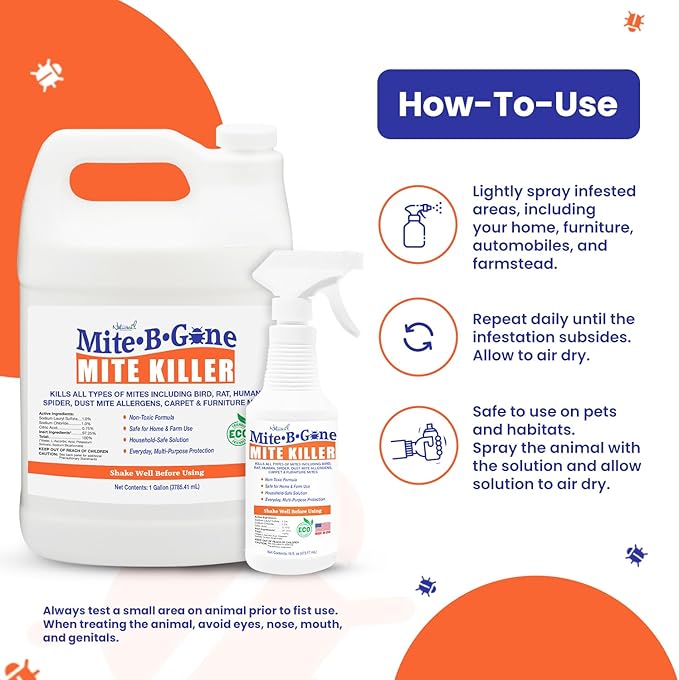 Mite Killer Treatment Spray for Home by Mite-B-Gone - Kills All Types of Mites, Dust, Spider, Rat, Carpet & Bird Mites | Safe for Homes, Furniture & Animals | Non-Toxic | Kid & Pet Friendly | 1 Gal