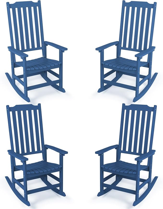 Outdoor Rocking Chairs Set of 4, Oversized All Weather High Back Porch Rocker, Patio Rockers for Outside