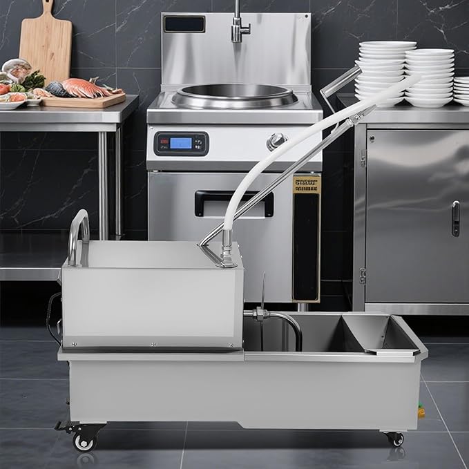 Fryer Oil Filter Machine Deep Fryer Filter Cart 58l Stainless Steel Cooking Oil Filtration System for Restaurants Chicken Shops - Mobile with Us Plug