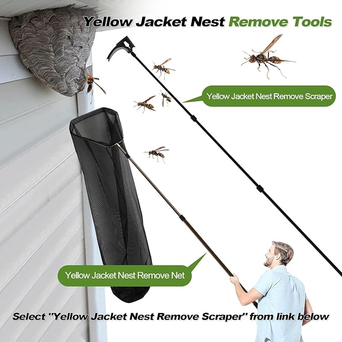 Wasps Hornets Yellow Jacket Nest Remove Scraper Killer Cleaning Tool Net Work with Bee Trap Bag Stick Board