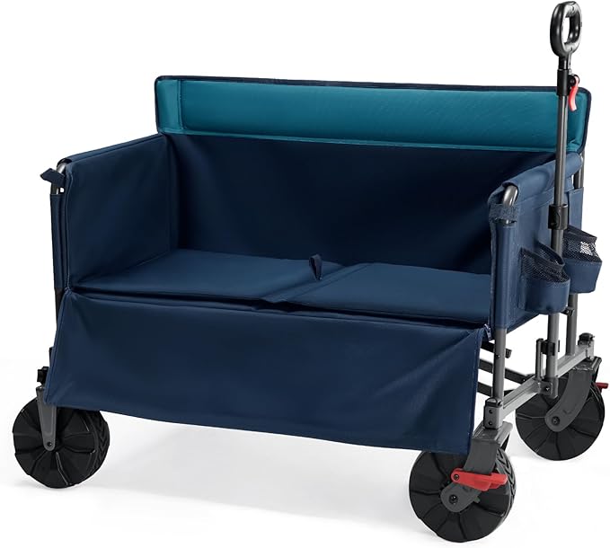 Portal 3-in-1 500lbs Utility Wagon Turn to Bench Seat,Wagon with Love-Seat for 2 Adults,Foldable Beach Wagon Chair with Adjustable Handle &Wheels Brake, Suitable for Groceries, Beach, Sports, Camping