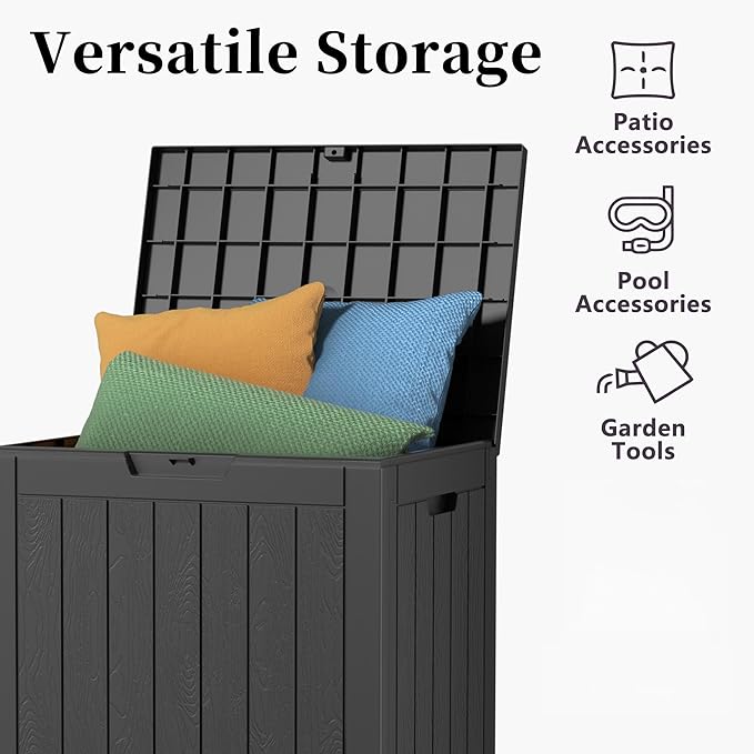 37 Gallon Deck Box Large Outdoor Storage for Patio Furniture,Outdoor Cushions,Garden Tools and Pool Supplies,Waterproof,Resin,Lockable(Black)