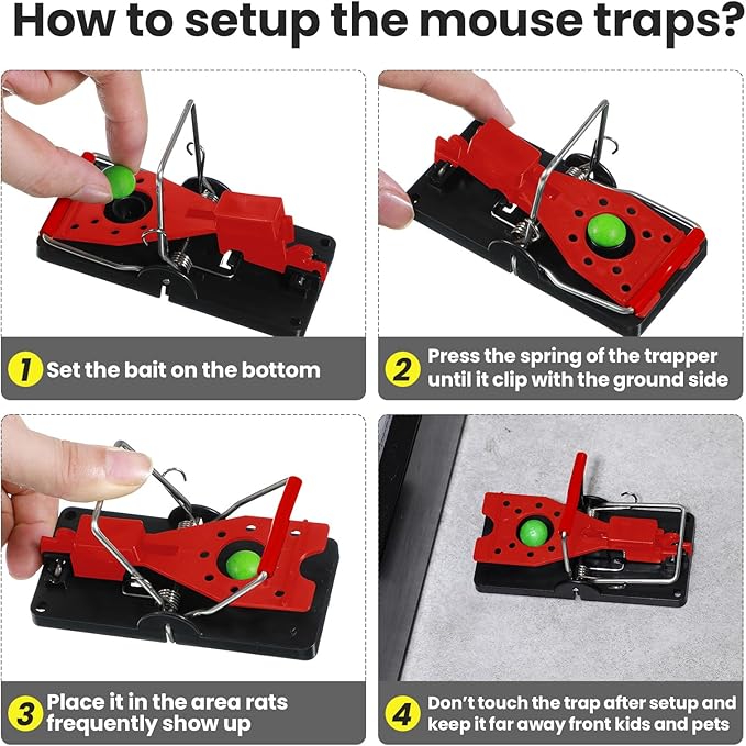 Qualirey 24 Pcs Mouse Traps Plastic Snap Rat Trap Bulk Reusable Quick Effective Safe for Indoor Outdoor Home House Warehouse Garden Kitchen 3.86 x 1.81 x 2.17 Inch (Red)