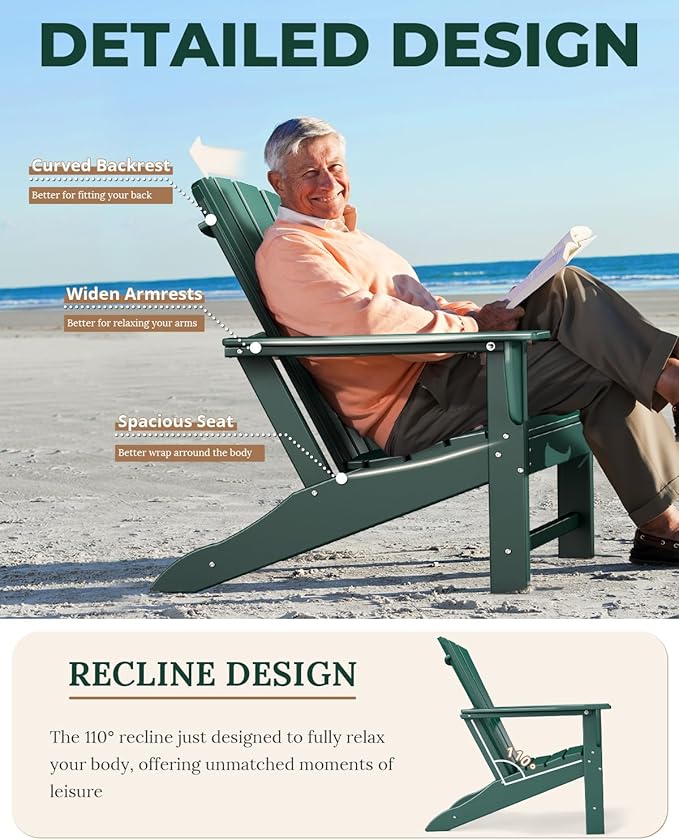 BRIOPAWS Adirondack-Chairs-Set of 4 | Fire Pit Chair | Oversized | HDPE Plastic | Weather Resistant | for Deck Outdoor Poolside Campfire | Forest