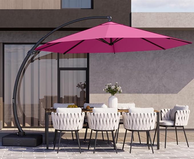 Kingdura 11ft Cantilever Patio Umbrella with Base Included, Large Round Offset Outdoor Pool Umbrella, 360° Rotation & Infinite Tilt, Heavy Duty Aluminum Frame for Deck Backyard, Rose Pink
