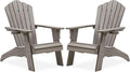 Psilvam Oversized Adirondack Chair, Fade-Resistant & Odor-Free Poly Lumber Fire Pit Chairs with Cup Holder, Weatherproof Lawn Chair, Easy 15 Min Install Patio Chair, 350 Lbs Support (2, Light Gray)