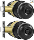 RAZCC Privacy Door Knobs, 2 Pack Matte Black Door Knobs with Lock, Bed and Bath Door Knob Interior Keyless Locksets, Round Door Handles Reversible for Left Right Handed Doors