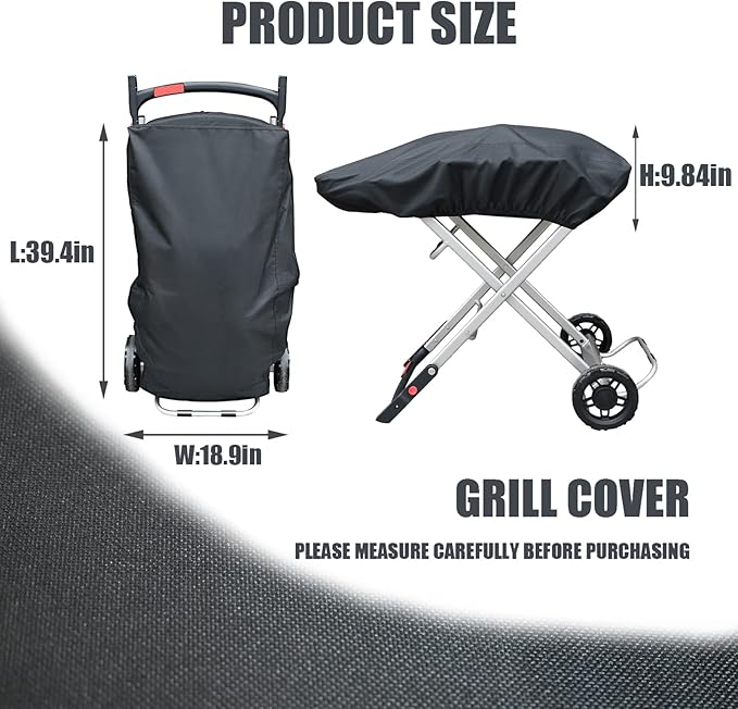 TOHONFOO Grill Cover for Weber 9010001 Traveler Portable Gas Grill - Heavy Duty Waterproof 600D Oxford Fabric and Adjustable Hem Grill Cover