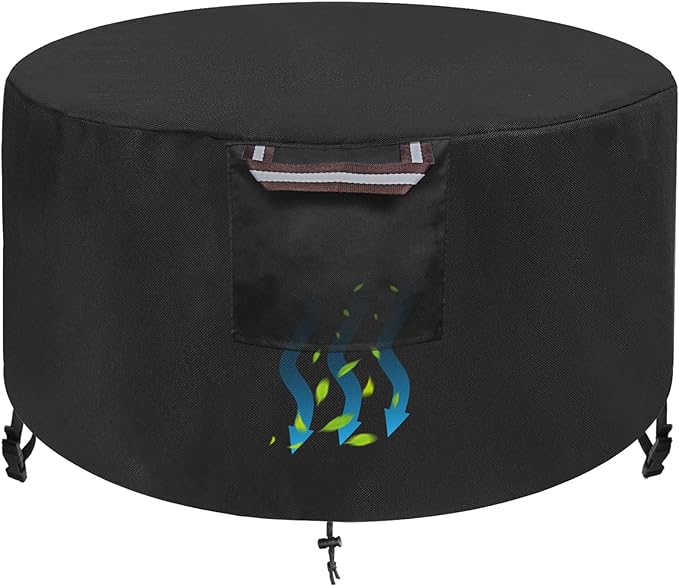 Round Fire Pit Cover 36 x 25 Inch, Waterproof & 600D Heavy Duty Patio Firepit Table Covers, Fits 36, 35, 34, 33, 32, 30 inches Fire Tables / Bowls