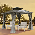 SEEHILL 12' x 12' Hardtop Gazebo, Aluminum Frame Patio Hardtop Gazebos with Netting and Curtain, Outdoor Patio Pergola, Outdoor Patio Gazebo with Double Metal Roofs for Lawns, Garden, Deck, Slate Gray