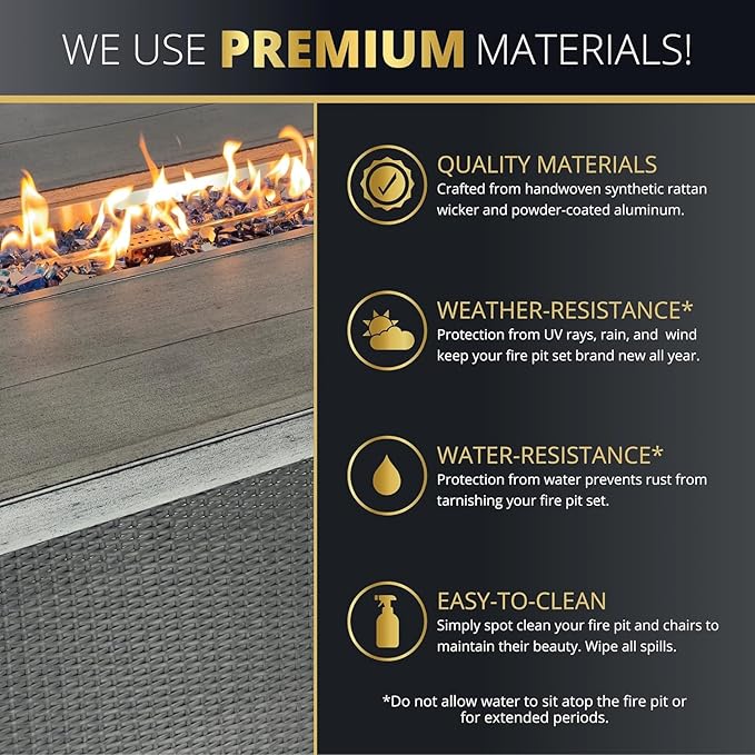 New Upgrade 7-Piece Rattan Patio Furniture Set, 76" Propane Fire Pit Table 50,000 BTU, 4 Dining & 2 Swivel Chairs Included, Cushion, CSA Certified, for Garden Backyard Outdoor Dining and Conversations