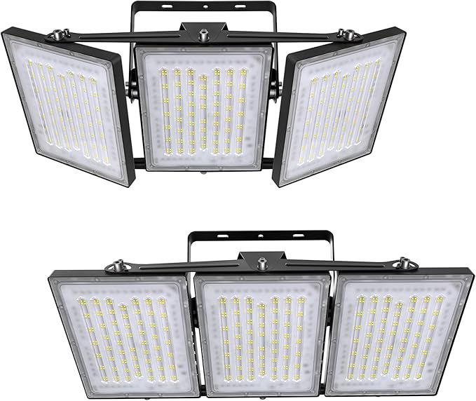 2 Pack LED Flood Lights Outdoor, STASUN 480W 48000lm 6000K Daylight White IP66 Waterproof, Commercial Parking Lot Lights, 3 Heads for Yard Street Stadium Outdoor Area Floodlight Bright Security Lights