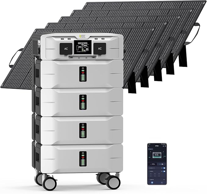 IEE SP5000 10240Wh Solar Power Station, 5000W(9000 Peak) AC Output, 120V/240V Split Phase LFP Battery with 5x100W Solar Panels, 1.6h Fast Charge Portable Power Generator for Home Backup, Emergency, RV