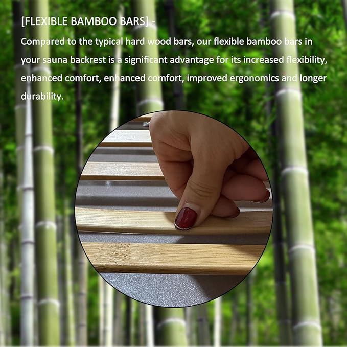 Sauna Backrest with Added Height, Adjustable Neck Pillow Bamboo Sauna Back Rest Anti-Slip Rubber Pad, Sauna Accessory Sets (1 Pack)