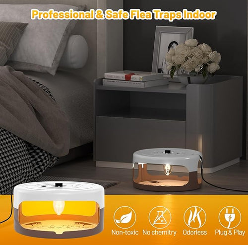 2 Pack Flea Traps for Inside Your Home, Indoor Flea Light, Bed Bug Killer with 8 Sticky Pads & 4 Light Bulb, Odorless Natural Insect Infestation Treatment Trap for Kid Pet