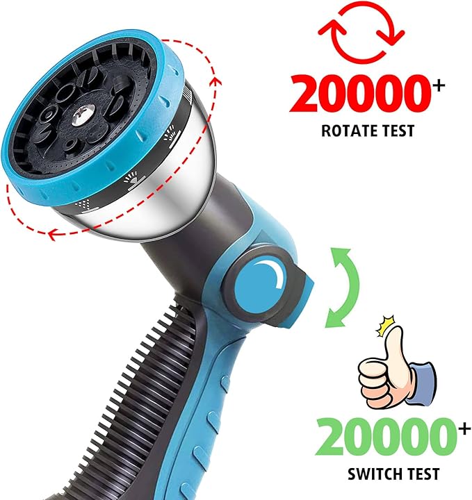 Garden Hose Nozzle, Durable High Pressure Water Hose Sprayer Nozzle with 10 Patterns for Watering Plants, Washing Cars, Cleaning Patio, Showering Pets