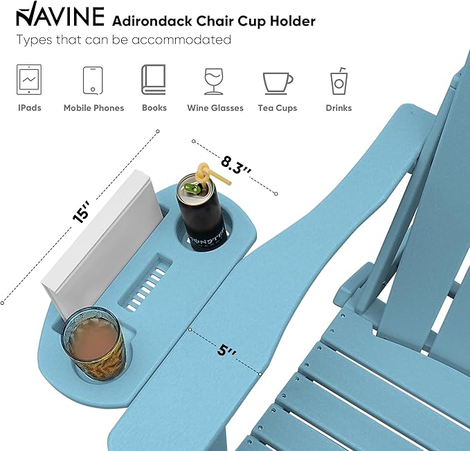 Adirondack Chair, HDPE Folding Adirondack Chair with Multifunctional Cup Holder, Weather Resistant Fire Pit Chair for porches, patios, patios, poolsides, Decks.
