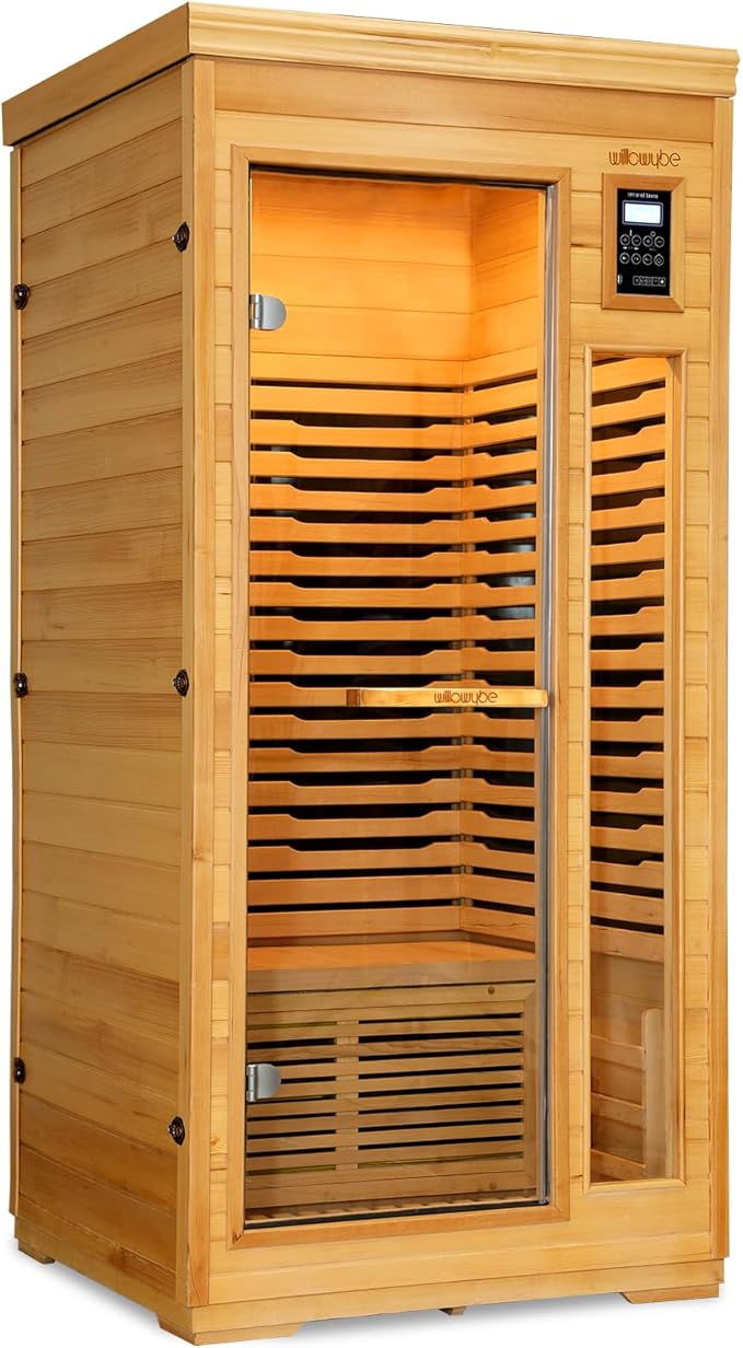 WILLOWYBE Infrared Home Sauna with Advanced Heating Panels, 7-Color LED Mood Lighting, Bluetooth Audio, Digital Control Panel, Premium Canadian Hemlock, Easy DIY Assembly, Compact Personal Spa
