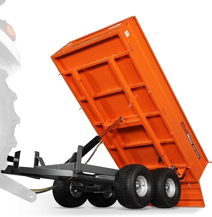 2-Ton Capacity Hydraulic Dumping Heavy-Duty Dump Dumper Cart Agricultural Farm Trailer Cart Mechanical Trailer with Tail Light, Model DT4X8