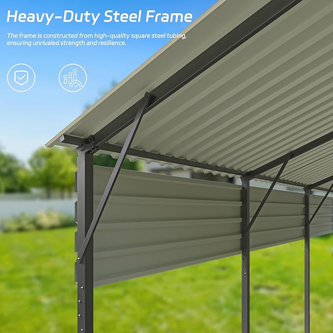 Patiowell 10'x15' Metal Carport with Heavy Duty Frame, Outdoor Carport Canopy with Galvanized Steel Roof, All-Weather Car Shelter Garage for Car, Truck, Boat and Tractor, Black