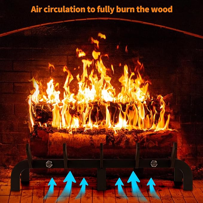 Fireplace Grates, 16 Inch Fireplace Grate Heavy Duty High Carbon Steel Fireplace Log Grate for Indoor Outdoor Firewood Stove Log Holder Rack Wood Burning Fireplace Accessories