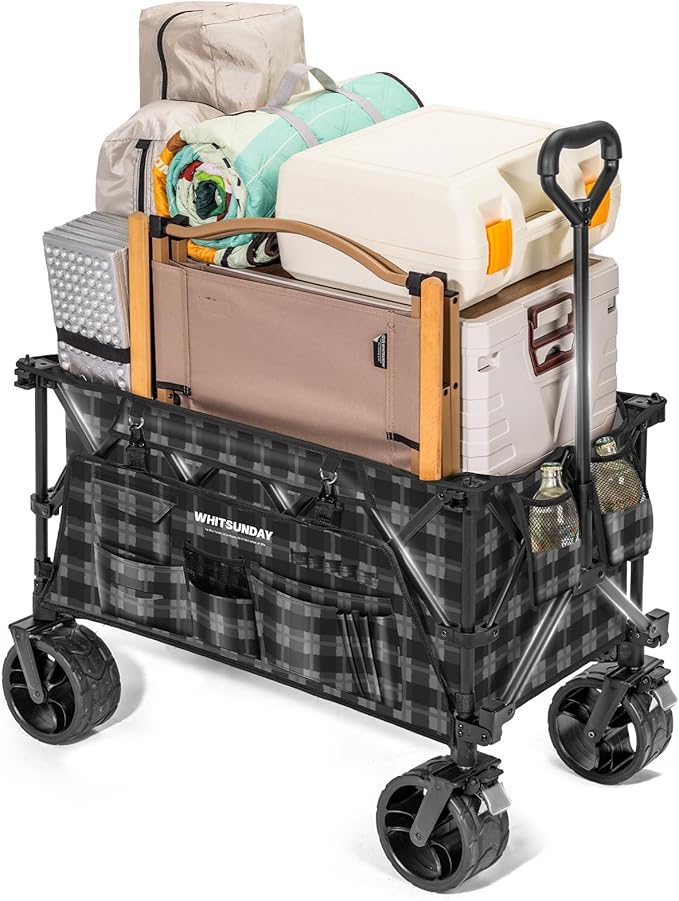 Whitsunday Collapsible Folding Wagon, Heavy Duty Utility Beach Wagons with All-Terrain Wheels for Camping,Garden,Sports Black