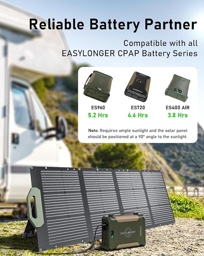 EASYLONGER 110W Foldable Solar Panel ESP110, Portable Solar Charger for CPAP Battery ES960, ES720, ES400 AIR, Power Station, Camping, Fishing, Outdoor, RV and Blackouts