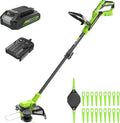 Greenworks 24V 12" Cordless String Trimmer/Edger (Includes 20 Blades), 4.0Ah Battery and Charger Included