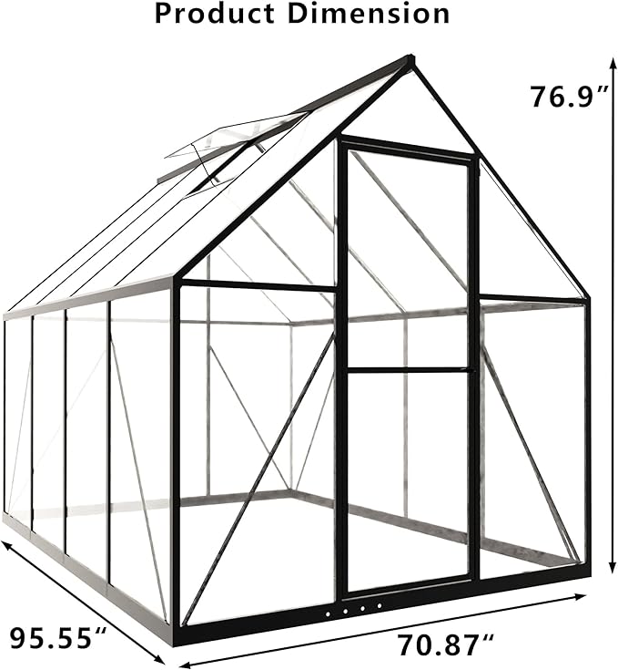 HOOYEAH 6 x 8 FT Polycarbonate Greenhouse, Winter Greenhouses for Outdoors,Outdoor Greenhouse with Roof Air Vent, Heavy Duty Walk-in Aluminum Green House for Outside Garden Backyard